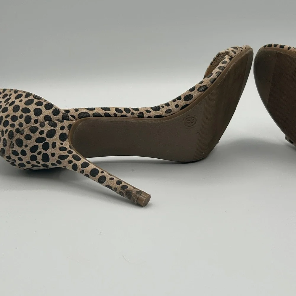 Lulus Heeled Sandals Womens 8.5 Tan Black Cheetah Animal Print Stiletto d'Orsay